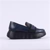 Wonders Roma Platform Slip On Wedge - Navy Leather